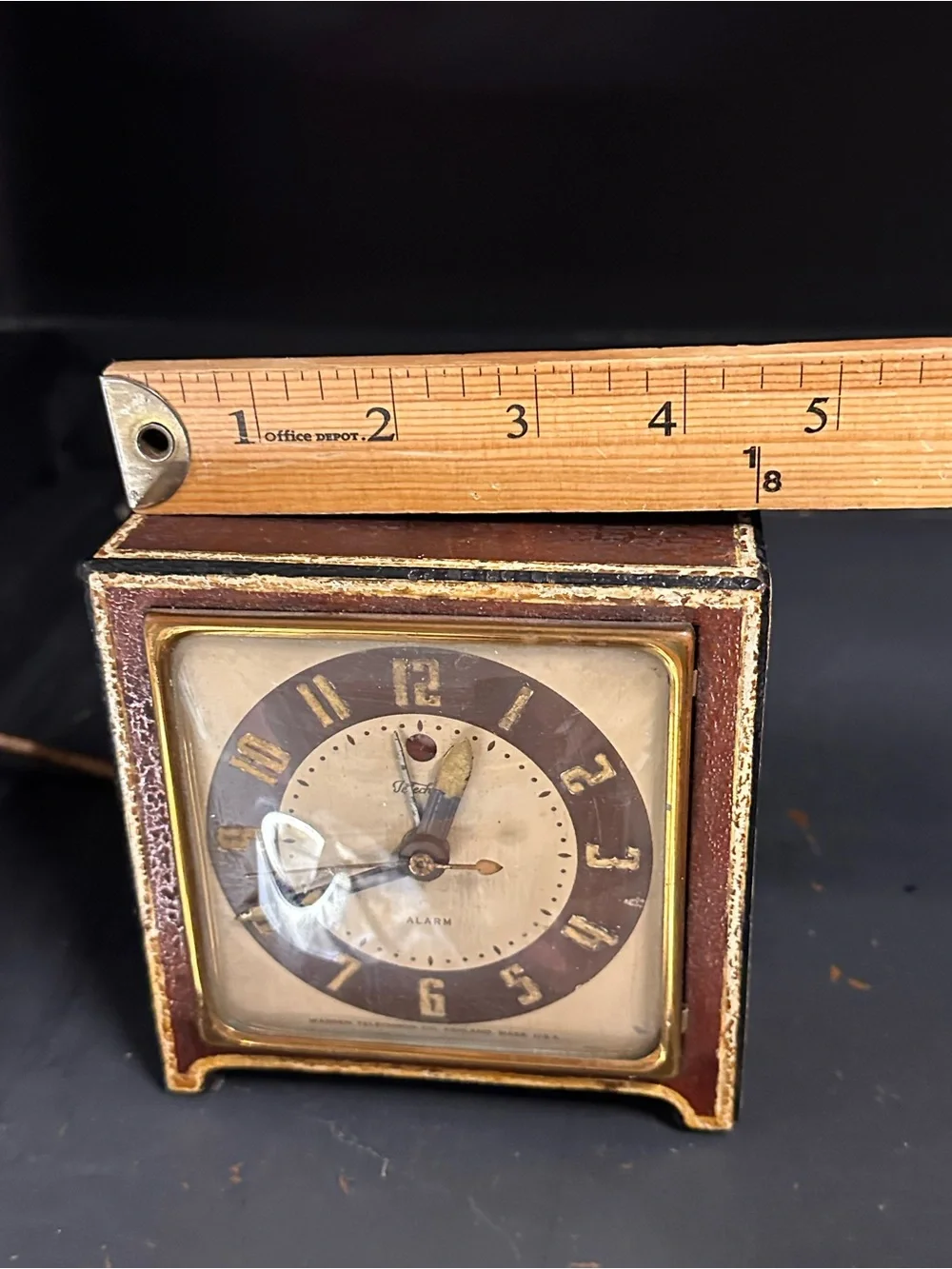 Vintage Telechron Electric Alarm Clock Art Deco Wood Grain Working Ashland